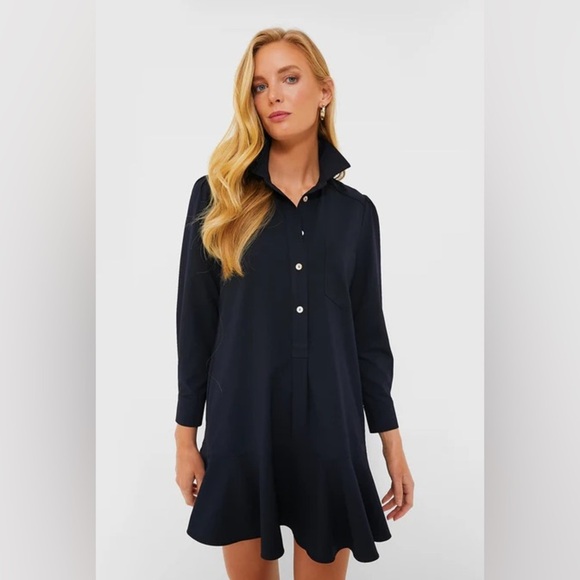 TUCKERNUCK Callahan Black Cotton Shirt Flutter Dress Long Sleeve - Picture 2 of 11
